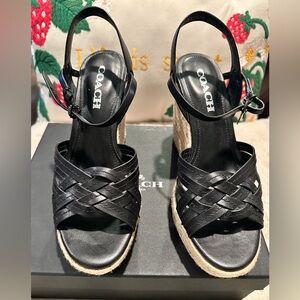 Coach Black Wedge Sandals with Ankle Strap